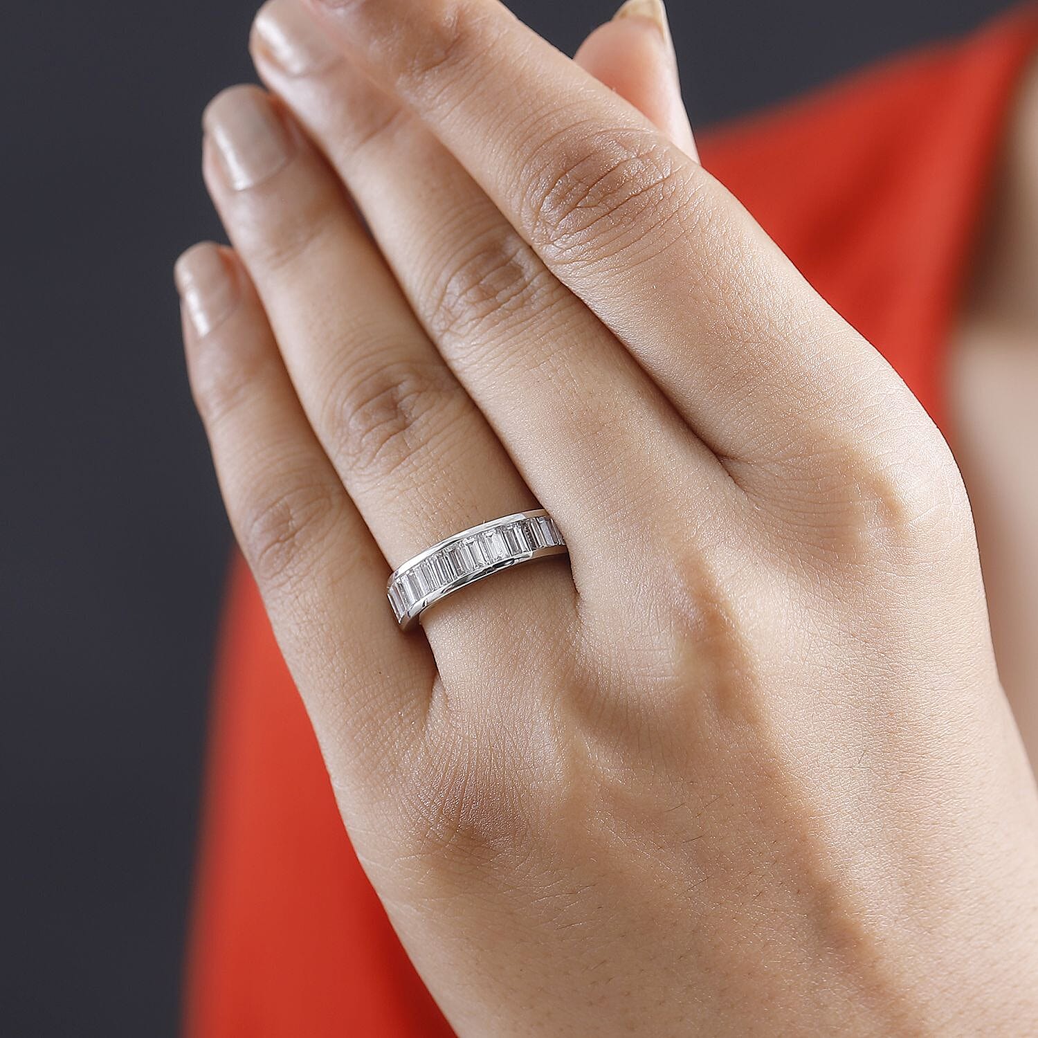 J Francis Embellished with Zirconia by Swarovski 2.10 ctw Eternity Band Ring in Rhodium Over Sterling Silver (Size 10.0)