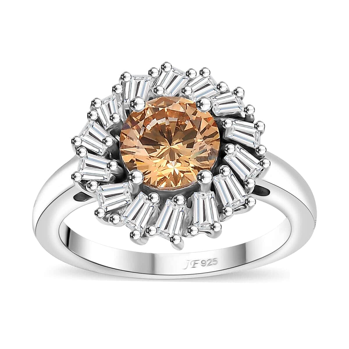 J Francis Embellished with Amber Color and White Zirconia by Swarovski 3.60 ctw Swirl Halo Ring in Rhodium Over Sterling Silver (Size 10.0)