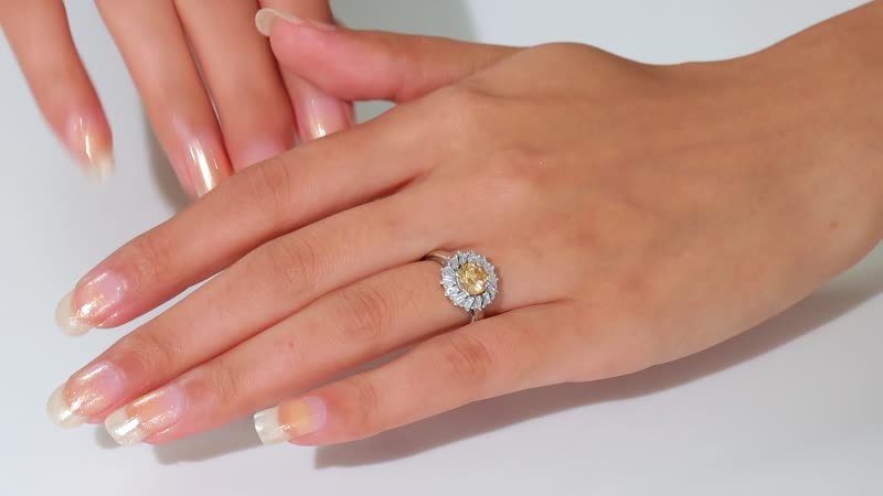 J Francis Embellished with Amber Color and White Zirconia by Swarovski Swirl Halo Ring in Rhodium Over Sterling Silver (Size 10.0) 3.60 ctw