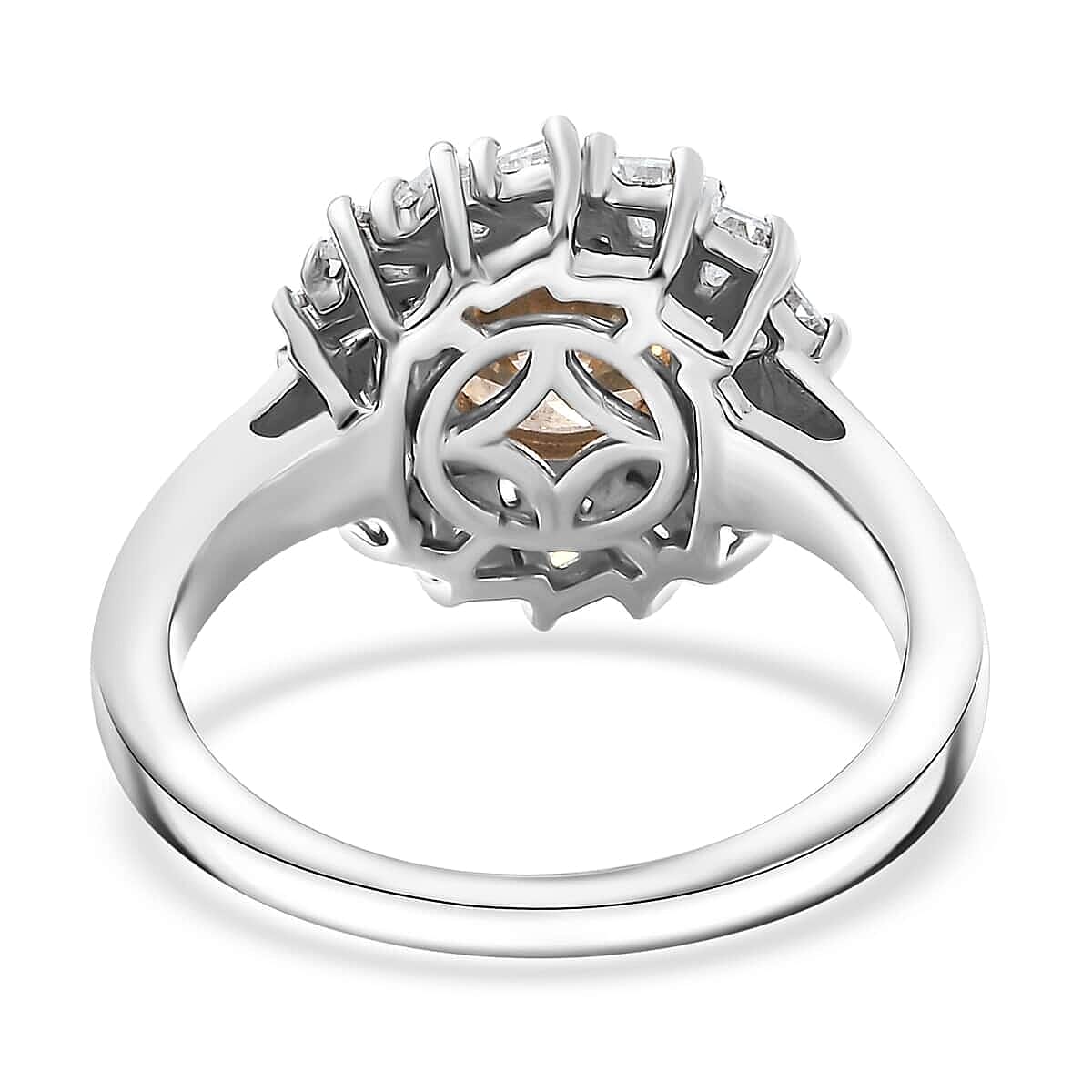 J Francis Embellished with Amber Color and White Zirconia by Swarovski 3.60 ctw Swirl Halo Ring in Rhodium Over Sterling Silver (Size 10.0)