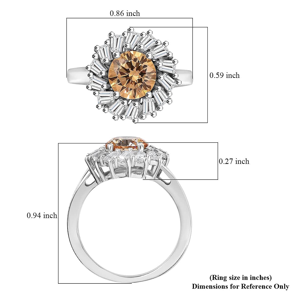J Francis Embellished with Amber Color and White Zirconia by Swarovski 3.60 ctw Swirl Halo Ring in Rhodium Over Sterling Silver (Size 10.0)