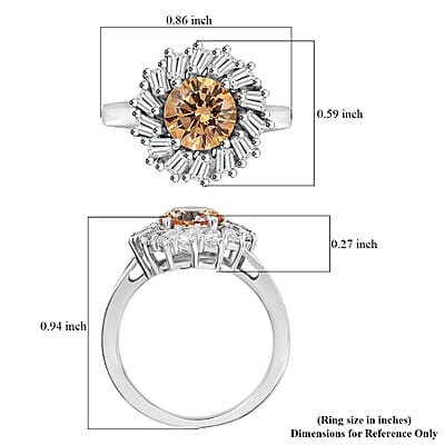 J Francis Embellished with Amber Color and White Zirconia by Swarovski 3.60 ctw Swirl Halo Ring in Rhodium Over Sterling Silver (Size 10.0)