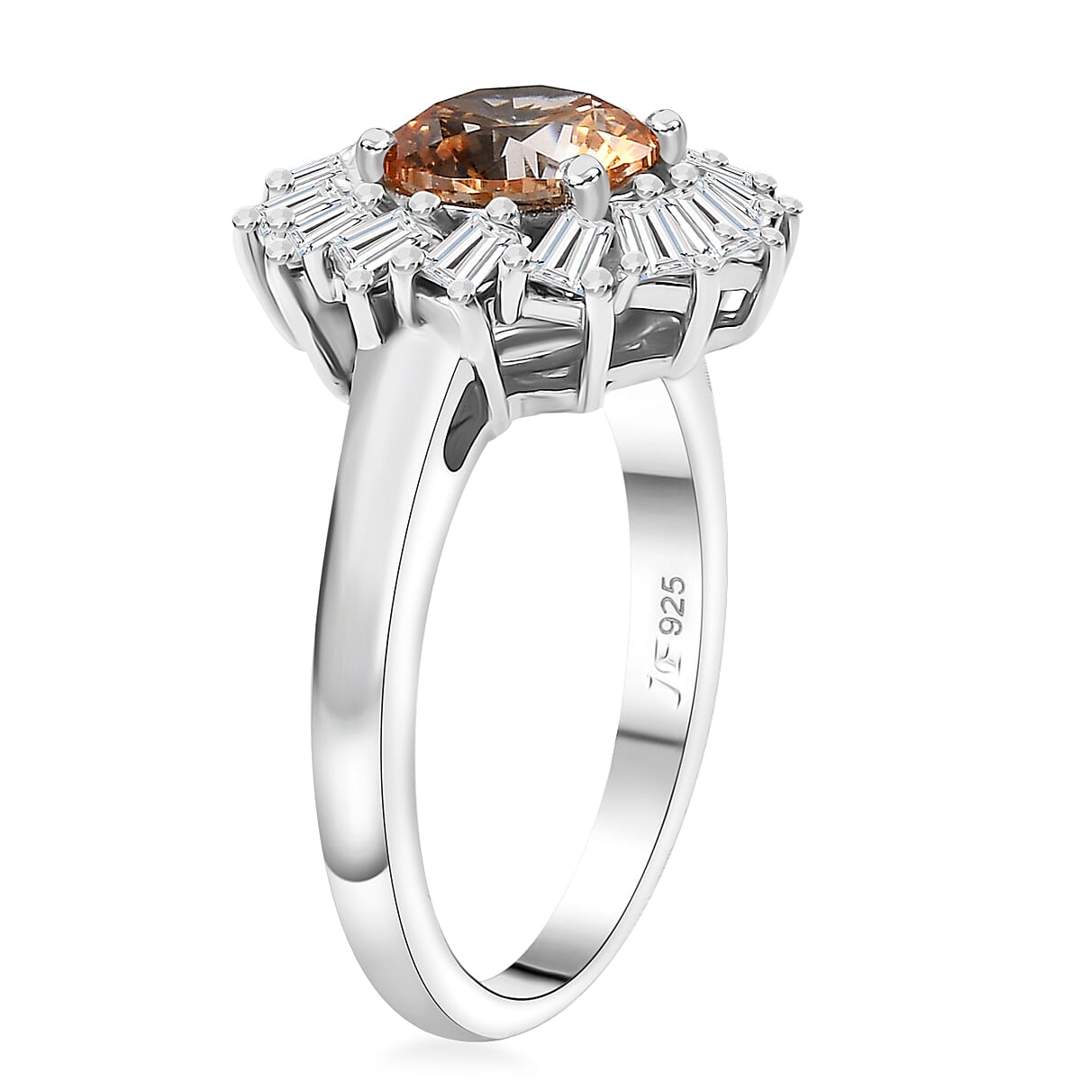 J Francis Embellished with Amber Color and White Zirconia by Swarovski 3.60 ctw Swirl Halo Ring in Rhodium Over Sterling Silver (Size 7.0) image number 3