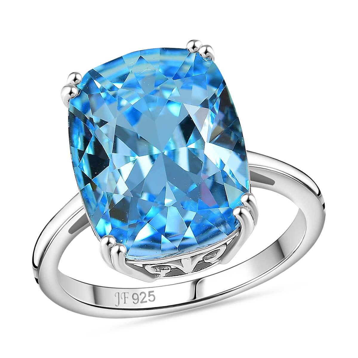 J Francis Embellished with Aquamarine Crystal by Swarovski Solitaire Ring in Rhodium Over Sterling Silver (Size 7.0) image number 0