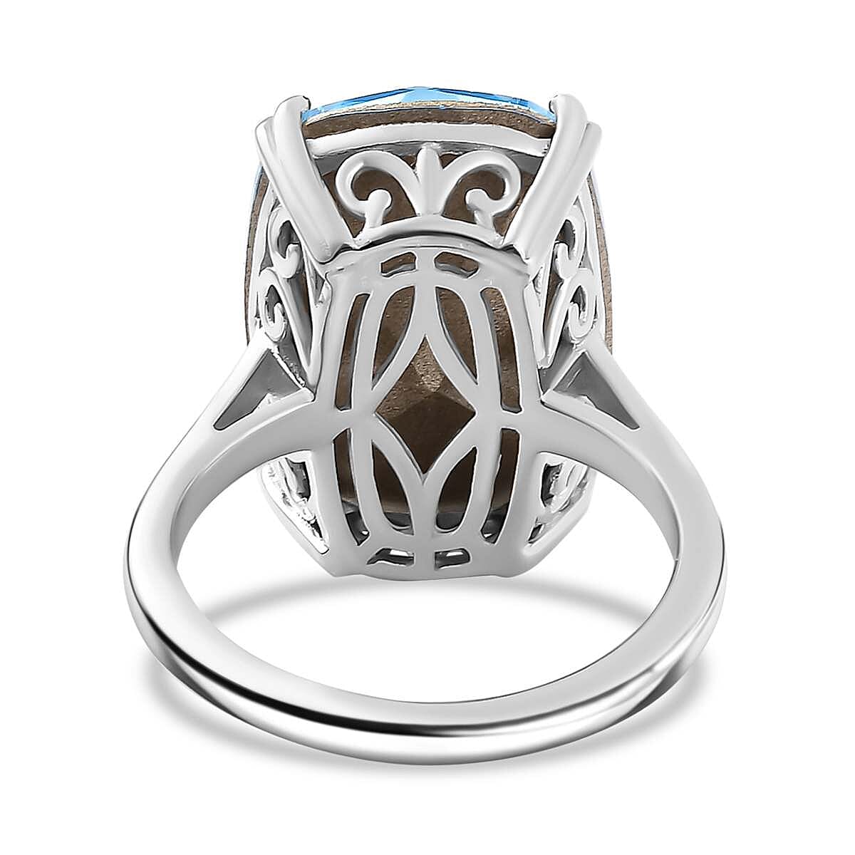 J Francis Embellished with Aquamarine Crystal by Swarovski Solitaire Ring in Rhodium Over Sterling Silver (Size 8.0) image number 4