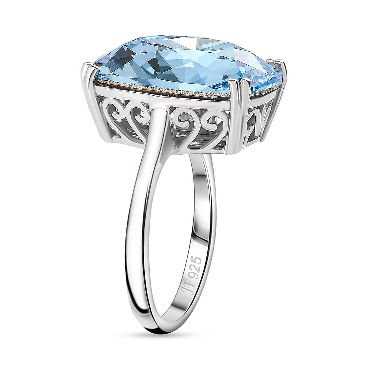 J Francis Embellished with Aquamarine Crystal by Swarovski Solitaire Ring in Rhodium Over Sterling Silver (Size 9.0) image number 3