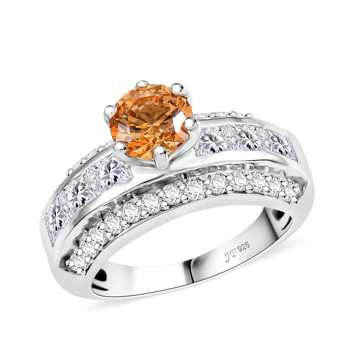 J Francis Embellished with Amber and White Zirconia by Swarovski 4.50 ctw Bridge Ring in Rhodium Over Sterling Silver (Size 10.0) image number 0