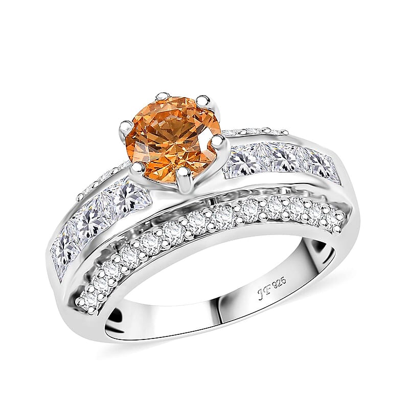J Francis Embellished with Amber and White Zirconia by Swarovski 4.50 ctw Bridge Ring in Rhodium Over Sterling Silver (Size 10.0)
