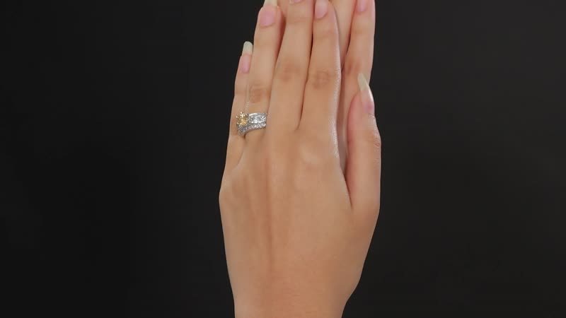 J Francis Embellished with Amber and White Zirconia by Swarovski Solitaire Ring in Rhodium Over Sterling Silver (Size 10.0) 4.50 ctw
