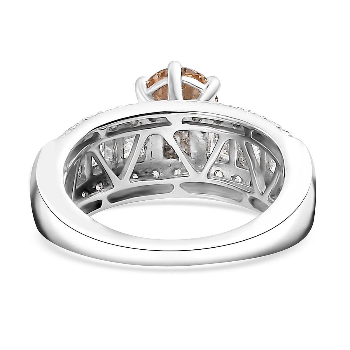 J Francis Embellished with Amber and White Zirconia by Swarovski 4.50 ctw Bridge Ring in Rhodium Over Sterling Silver (Size 10.0)
