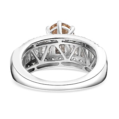 J Francis Embellished with Amber and White Zirconia by Swarovski 4.50 ctw Bridge Ring in Rhodium Over Sterling Silver (Size 10.0)