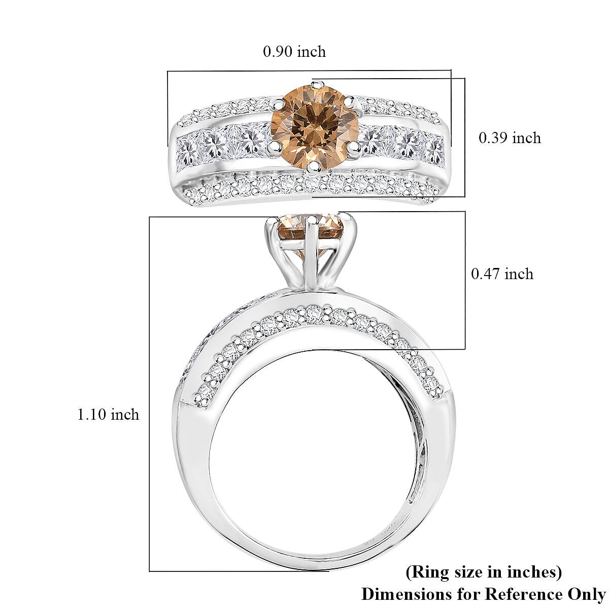 J Francis Embellished with Amber and White Zirconia by Swarovski 4.50 ctw Bridge Ring in Rhodium Over Sterling Silver (Size 10.0)