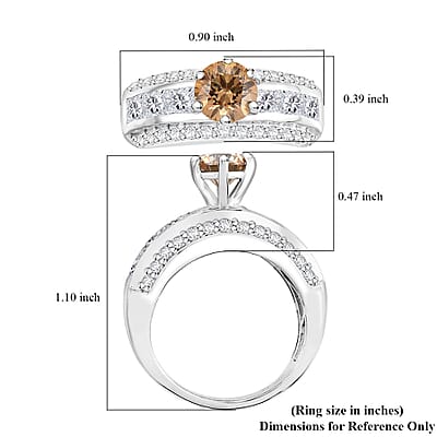 J Francis Embellished with Amber and White Zirconia by Swarovski 4.50 ctw Bridge Ring in Rhodium Over Sterling Silver (Size 10.0)