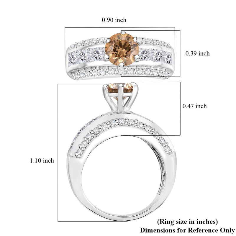 J Francis Embellished with Amber and White Zirconia by Swarovski 4.50 ctw Bridge Ring in Rhodium Over Sterling Silver (Size 10.0)