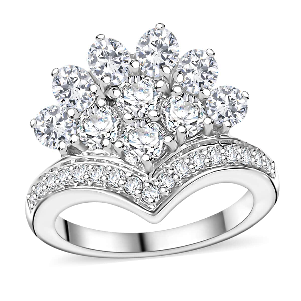 J Francis Embellished with Zirconia by Swarovski 4.25 ctw Crown Ring in Rhodium Over Sterling Silver (Size 10.0) image number 0