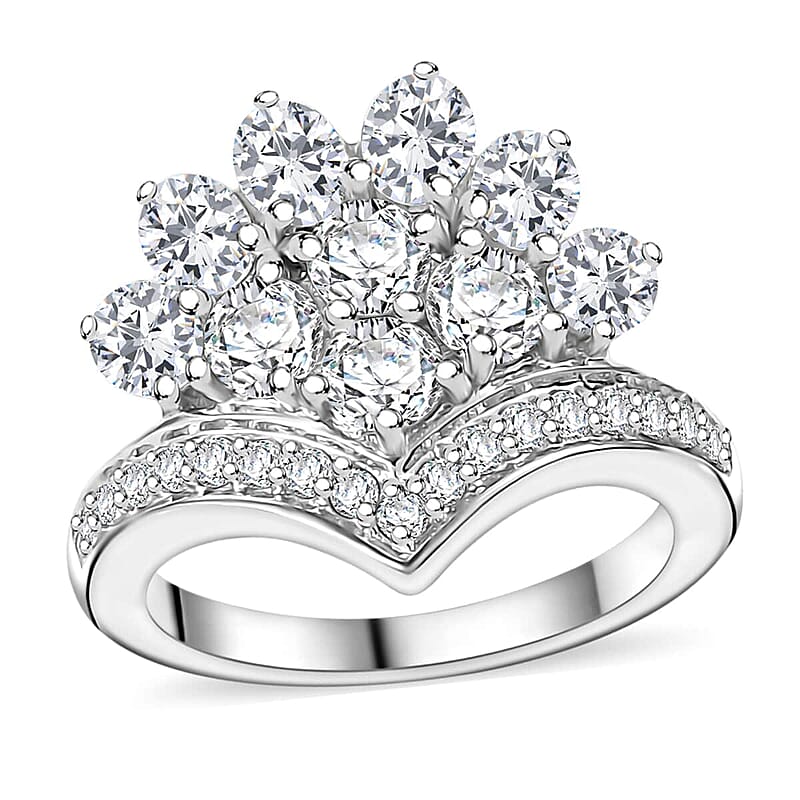 J Francis Embellished with Zirconia by Swarovski 4.25 ctw Crown Ring in Rhodium Over Sterling Silver (Size 10.0)