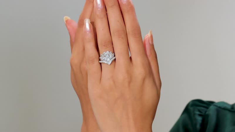 J Francis Embellished with Zirconia by Swarovski Crown Ring in Rhodium Over Sterling Silver (Size 10.0) 4.25 ctw
