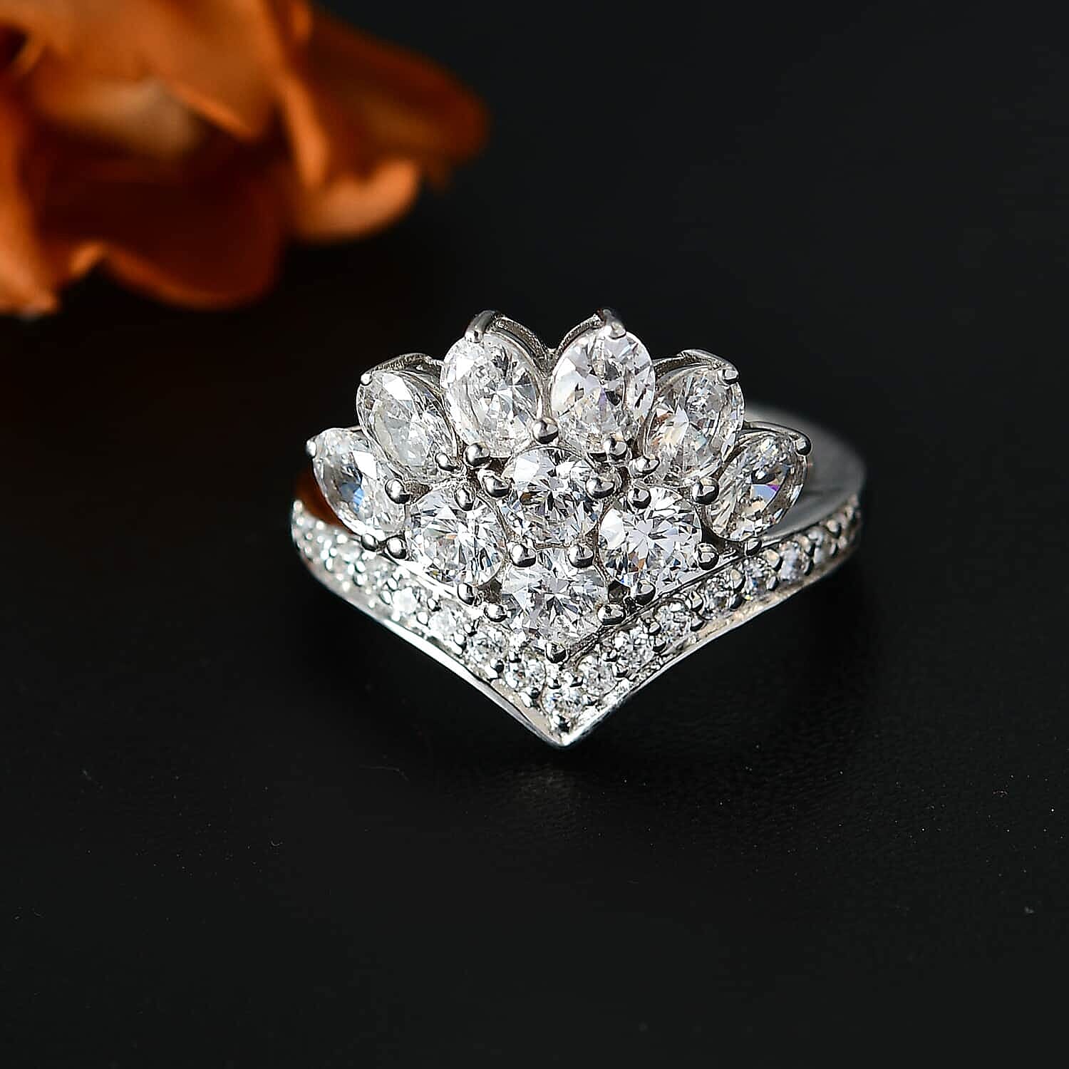 J Francis Embellished with Zirconia by Swarovski 4.25 ctw Crown Ring in Rhodium Over Sterling Silver (Size 10.0)