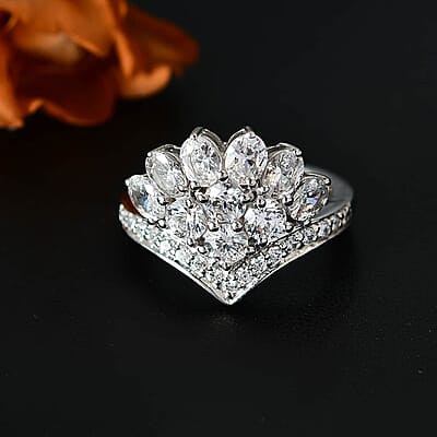J Francis Embellished with Zirconia by Swarovski 4.25 ctw Crown Ring in Rhodium Over Sterling Silver (Size 10.0)