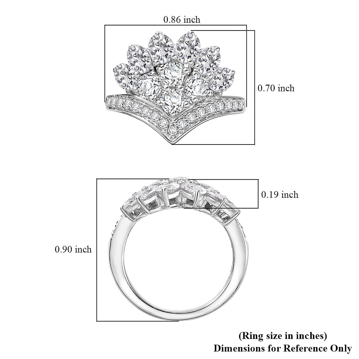 J Francis Embellished with Zirconia by Swarovski 4.25 ctw Crown Ring in Rhodium Over Sterling Silver (Size 10.0)