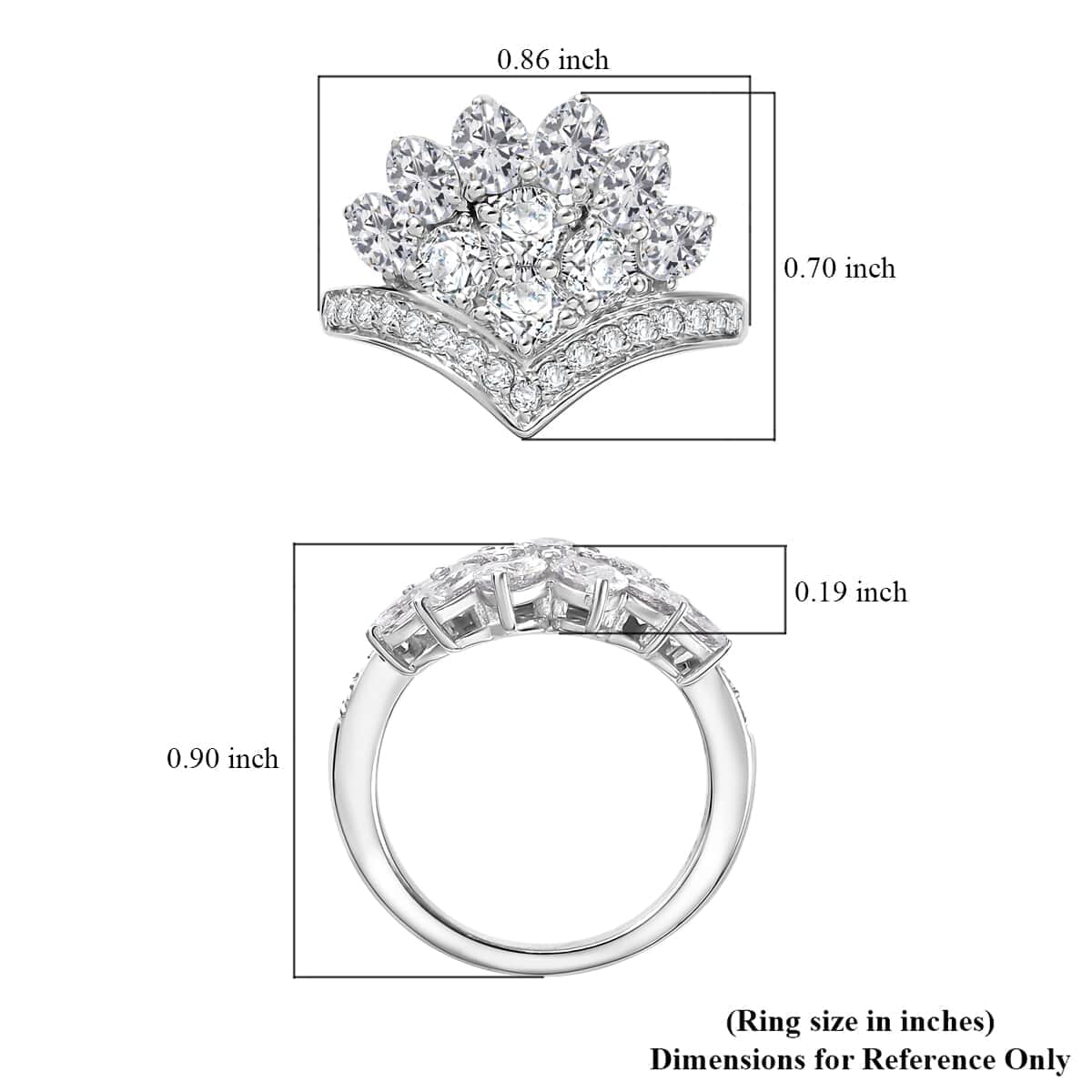 J Francis Embellished with Zirconia by Swarovski Crown Ring in Rhodium Over Sterling Silver (Size 10.0) 4.25 ctw image number 5