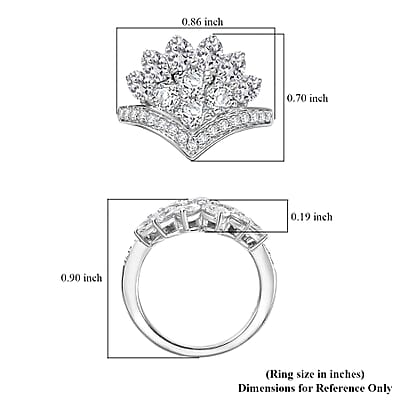 J Francis Embellished with Zirconia by Swarovski 4.25 ctw Crown Ring in Rhodium Over Sterling Silver (Size 10.0)