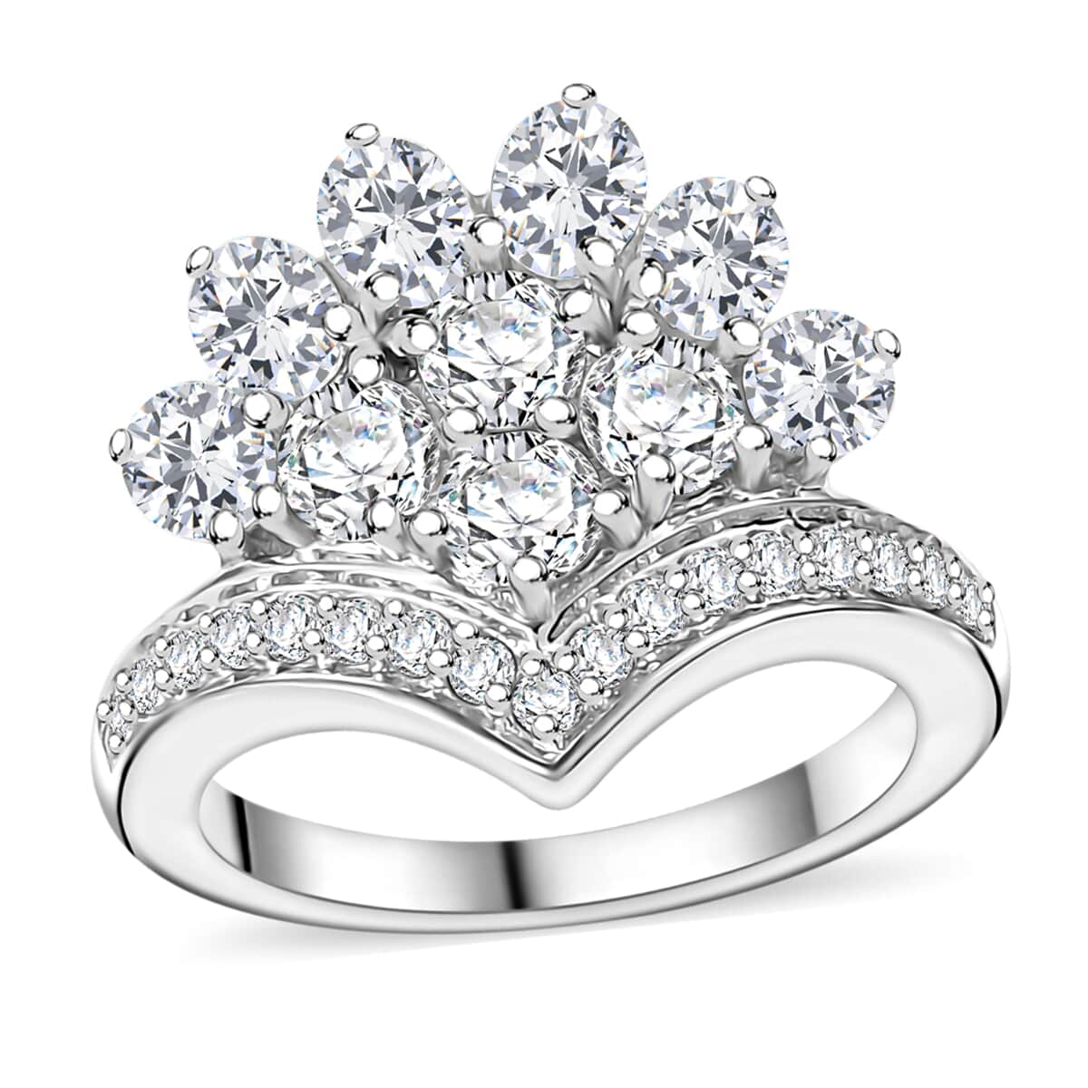 J Francis Embellished with Zirconia by Swarovski 4.25 ctw Crown Ring in Rhodium Over Sterling Silver (Size 6.0) image number 0