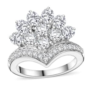 J Francis Embellished with Zirconia by Swarovski 4.25 ctw Crown Ring in Rhodium Over Sterling Silver (Size 6.0)