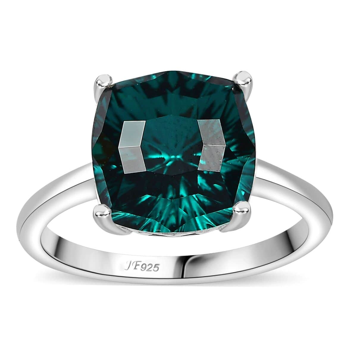 J Francis Embellished with Emerald Color Crystal by Swarovski Solitaire Ring in Rhodium Over Sterling Silver (Size 10.0) image number 0