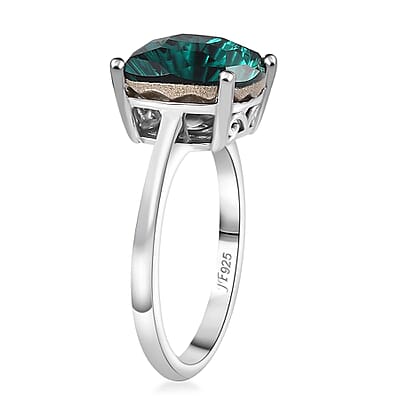 J Francis Embellished with Emerald Color Crystal by Swarovski Solitaire Ring in Rhodium Over Sterling Silver (Size 10.0)