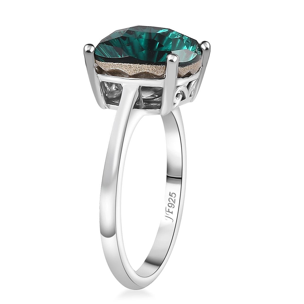 J Francis Embellished with Emerald Color Crystal by Swarovski Solitaire Ring in Rhodium Over Sterling Silver (Size 8.0) image number 2