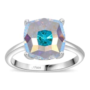 J Francis Embellished with Aurora Borealis Crystal by Swarovski Solitaire Ring in Rhodium Over Sterling Silver (Size 10.0)