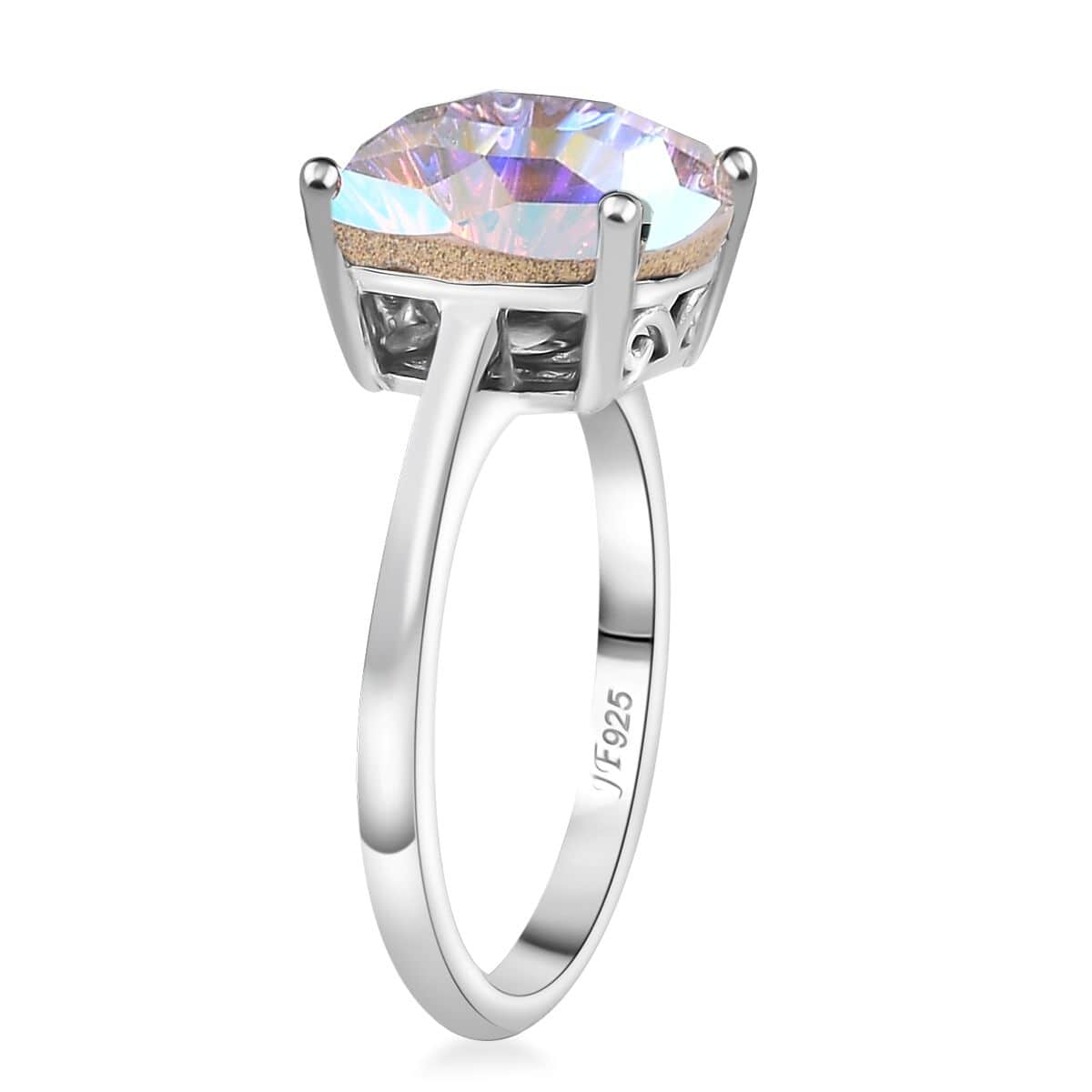 J Francis Embellished with Aurora Borealis Crystal by Swarovski Solitaire Ring in Rhodium Over Sterling Silver (Size 10.0) image number 3