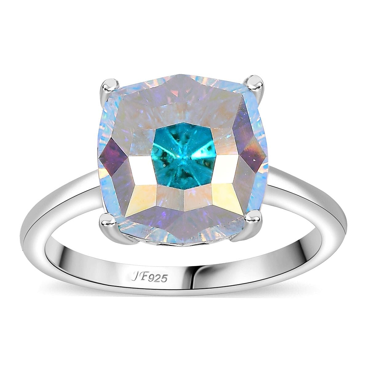 J Francis Embellished with Aurora Borealis Crystal by Swarovski Solitaire Ring in Rhodium Over Sterling Silver (Size 9.0) image number 0