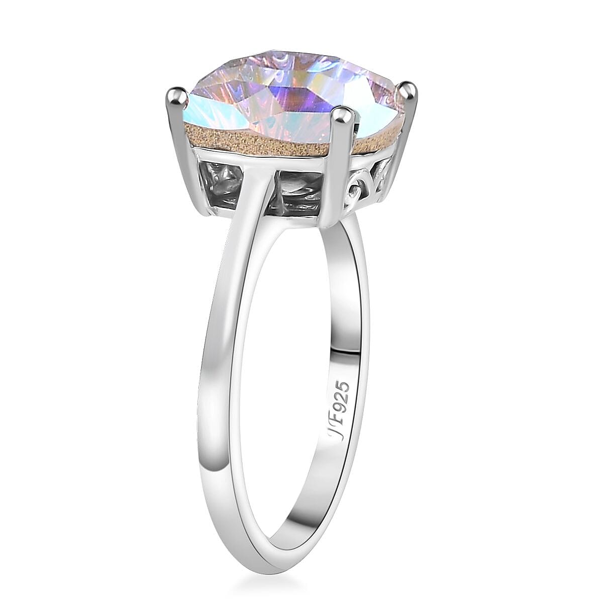 J Francis Embellished with Aurora Borealis Crystal by Swarovski Solitaire Ring in Rhodium Over Sterling Silver (Size 9.0) image number 3