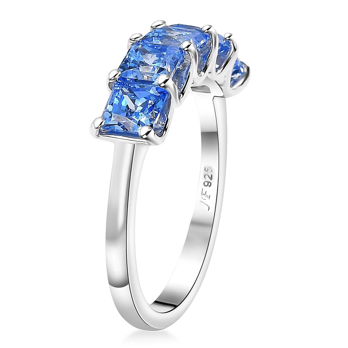 J Francis Embellished with Arctic Blue Zirconia by Swarovski 3.40 ctw 5 Stone Ring in Rhodium Over Sterling Silver (Size 8.0) image number 3