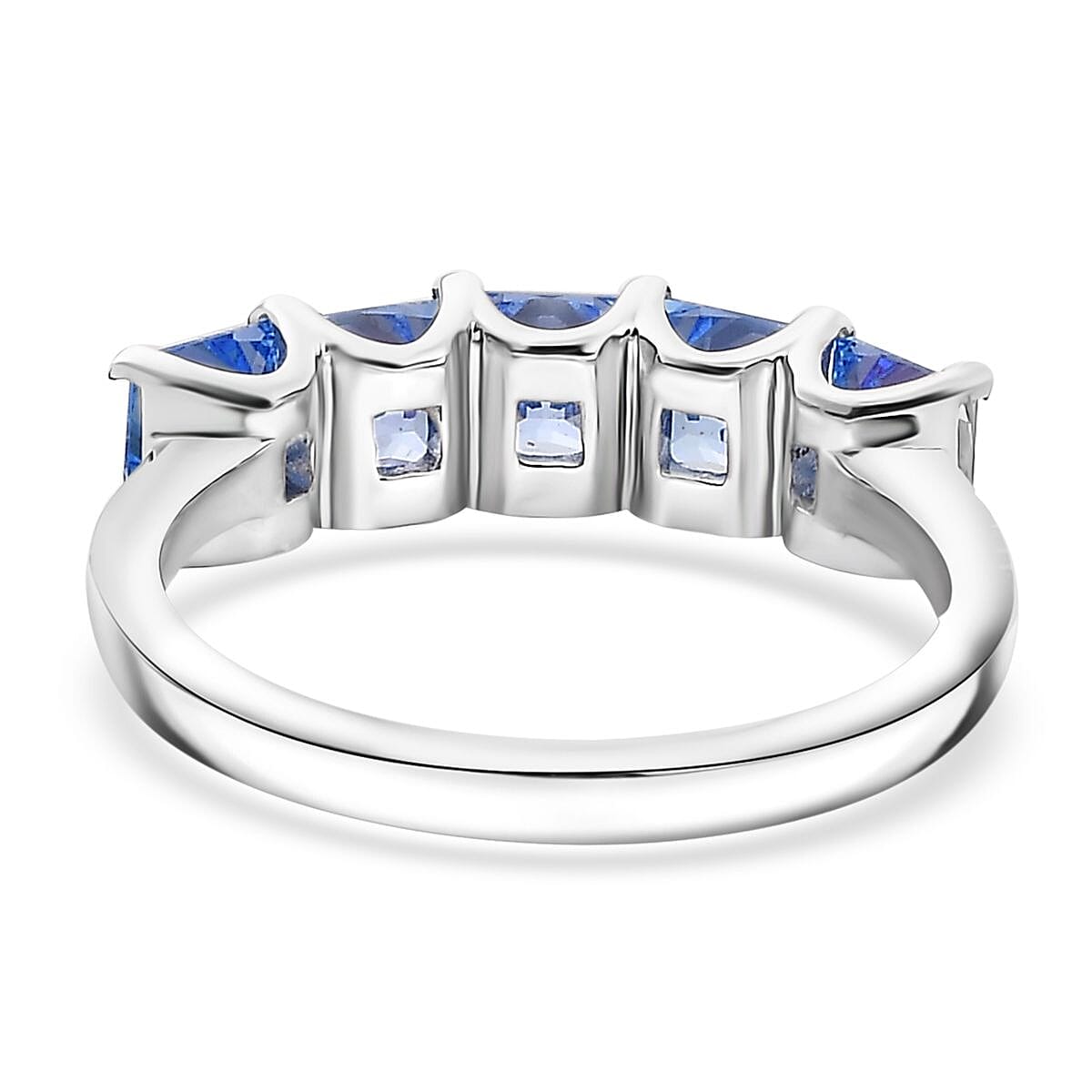 J Francis Embellished with Arctic Blue Zirconia by Swarovski 3.40 ctw 5 Stone Ring in Rhodium Over Sterling Silver (Size 8.0) image number 4