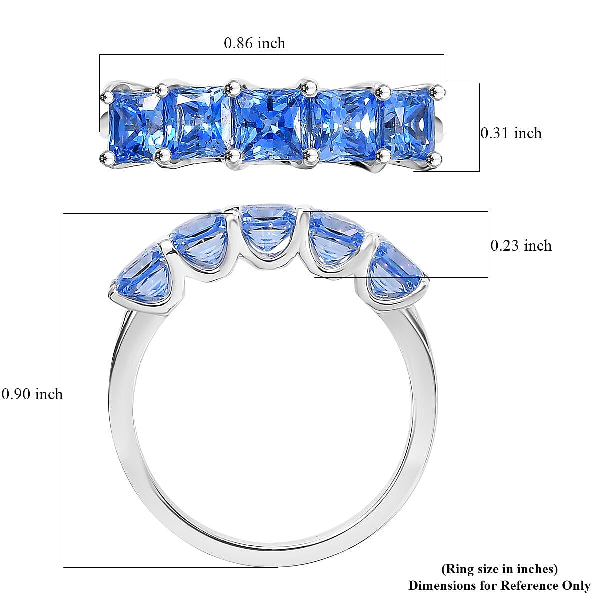 J Francis Embellished with Arctic Blue Zirconia by Swarovski 3.40 ctw 5 Stone Ring in Rhodium Over Sterling Silver (Size 8.0) image number 5