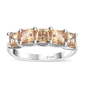 J Francis Embellished with Fancy Yellow Zirconia by Swarovski 3.50 ctw 5 Stone Ring in Rhodium Over Sterling Silver (Size 10.0) 