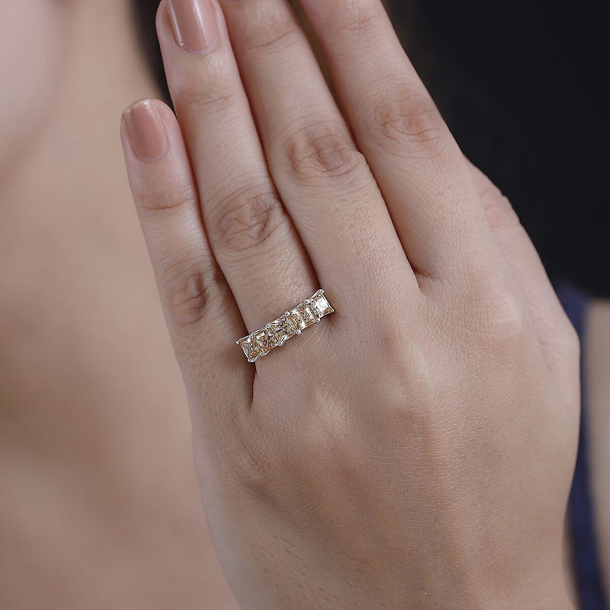 J Francis Embellished with Fancy Yellow Zirconia by Swarovski 3.50 ctw 5 Stone Ring in Rhodium Over Sterling Silver (Size 10.0)  image number 2