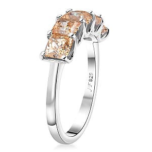 J Francis Embellished with Fancy Yellow Zirconia by Swarovski 3.50 ctw 5 Stone Ring in Rhodium Over Sterling Silver (Size 10.0) 