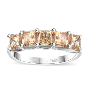 J Francis Embellished with Fancy Yellow Zirconia by Swarovski 3.50 ctw 5 Stone Ring in Rhodium Over Sterling Silver (Size 7.0)