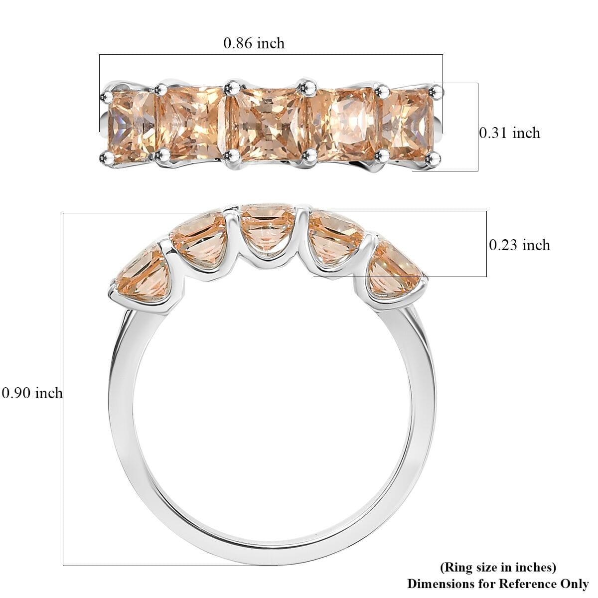 J Francis Embellished with Fancy Yellow Zirconia by Swarovski 3.50 ctw 5 Stone Ring in Rhodium Over Sterling Silver (Size 7.0) image number 5