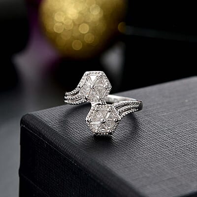 J Francis Embellished with Zirconia by Swarovski 1.00 ctw Ring in Rhodium Over Sterling Silver (Size 10.0)