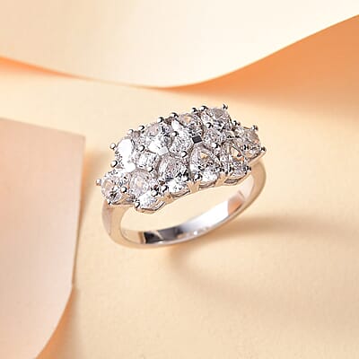 J Francis Embellished with Zirconia by Swarovski 3.80 ctw Art Deco Ring in Rhodium Over Sterling Silver (Size 10.0)