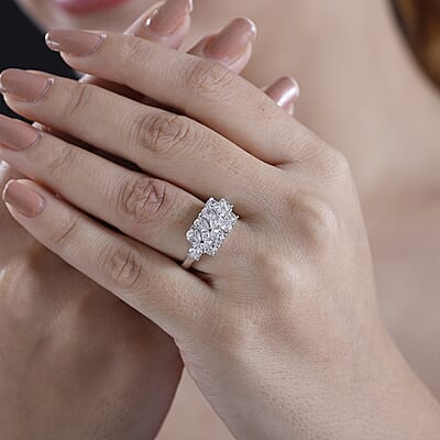 J Francis Embellished with Zirconia by Swarovski 3.80 ctw Art Deco Ring in Rhodium Over Sterling Silver (Size 10.0)