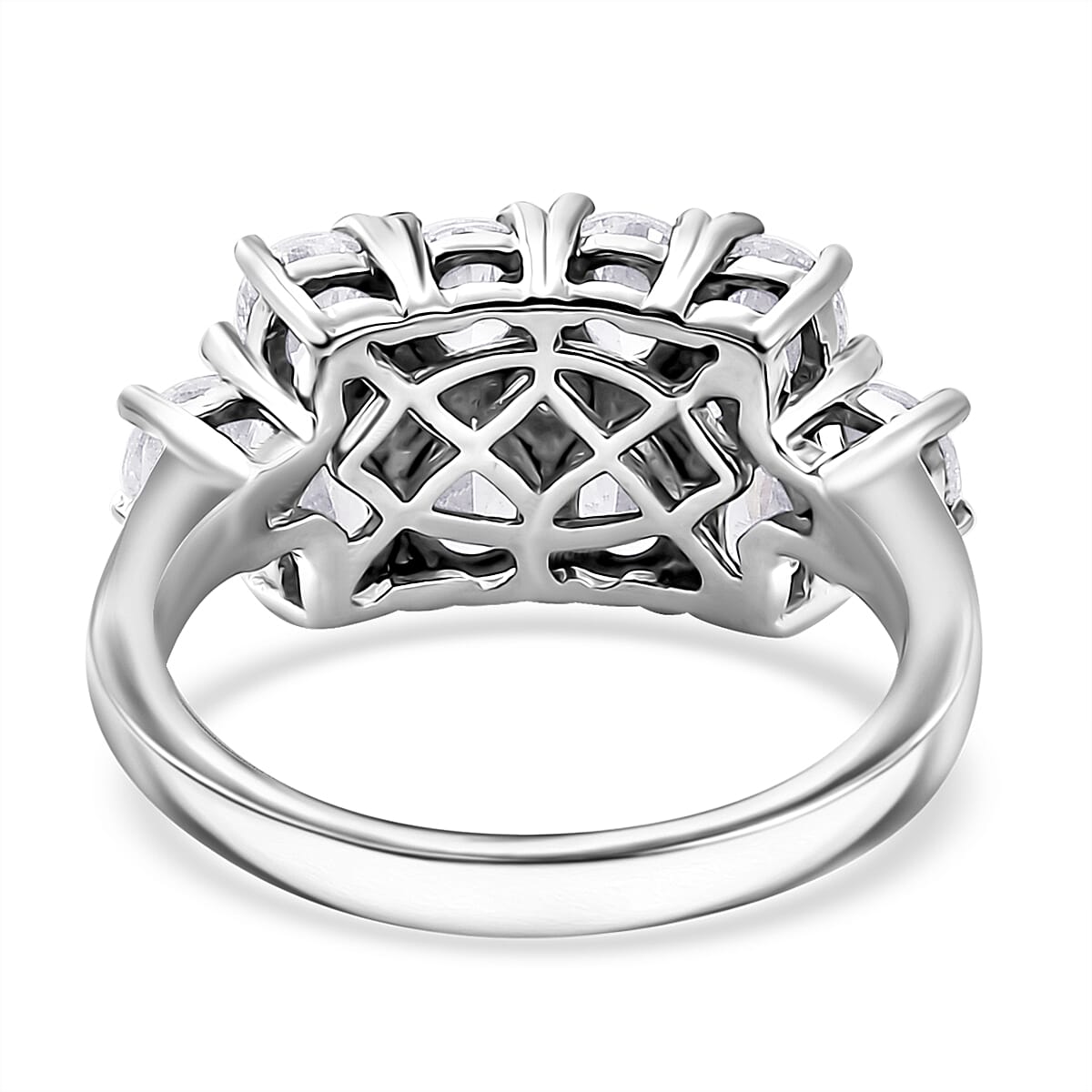 J Francis Embellished with Zirconia by Swarovski 3.80 ctw Art Deco Ring in Rhodium Over Sterling Silver (Size 10.0)