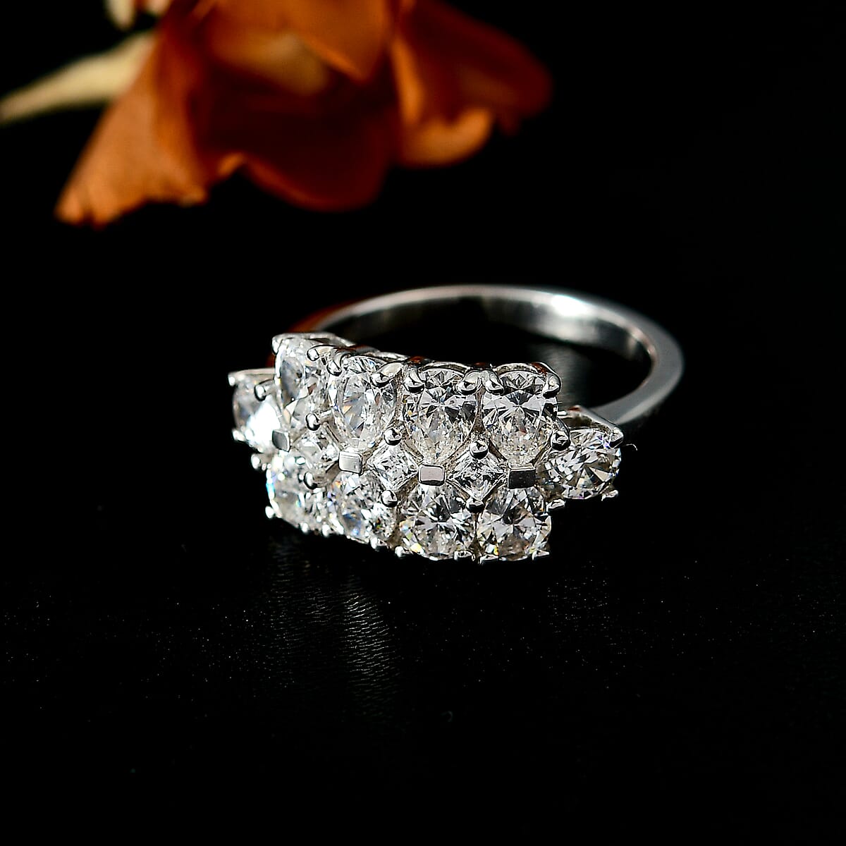 J Francis Embellished with Zirconia by Swarovski 3.80 ctw Art Deco Ring in Rhodium Over Sterling Silver (Size 6.0) image number 2