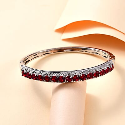 Karis J Francis Embellished with Siam Color Crystal by Swarovski Starry Night Bangle Bracelet in Platinum Bond (7.25 In)