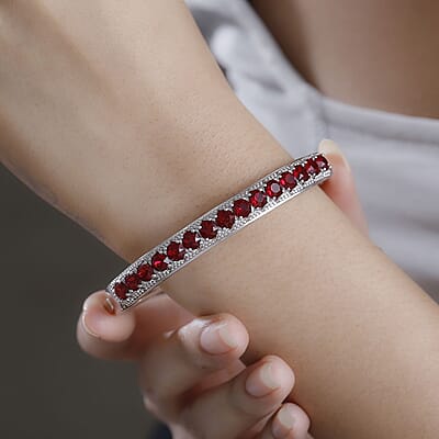 Karis J Francis Embellished with Siam Color Crystal by Swarovski Starry Night Bangle Bracelet in Platinum Bond (7.25 In)